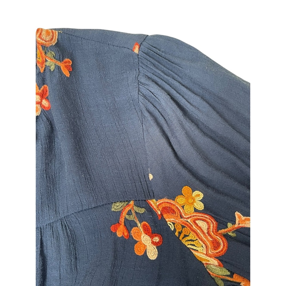 Fig and Flower Women Blue Embroidered Floral Peasant Blouse XL Long Sleeve Boho - Picture 14 of 16